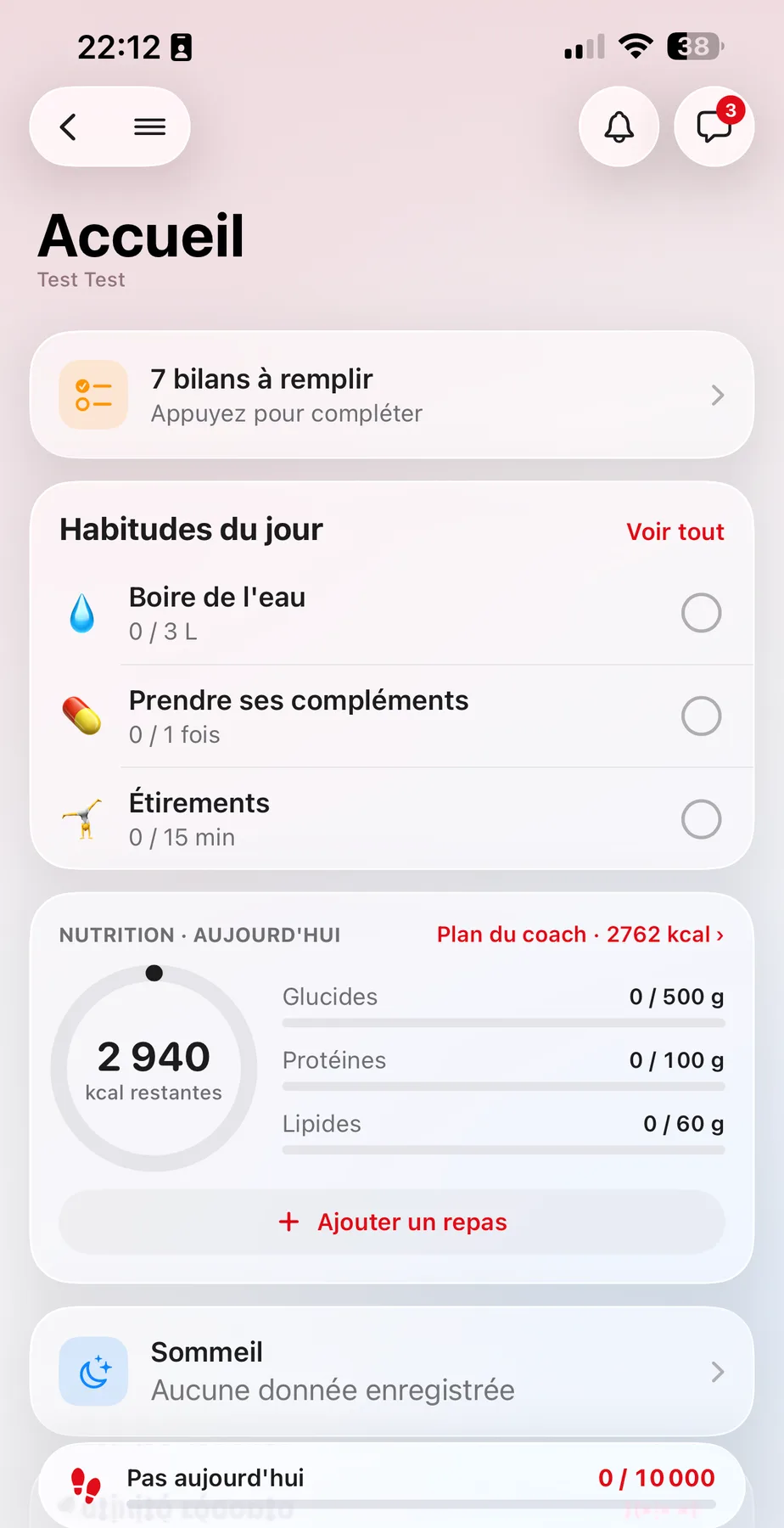 Client app: Home tab